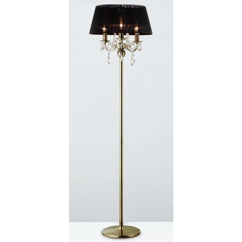 09diyas - Olivia floor lamp with black shade 3 bulbs antique brass / crystal