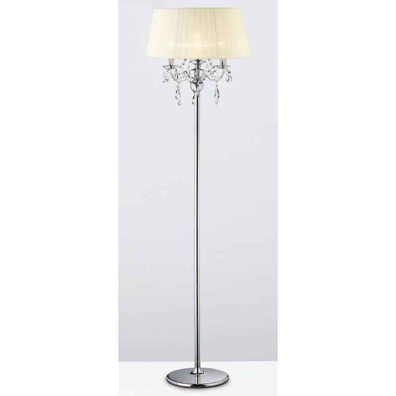09diyas - Olivia Floor Lamp with Ivory Cream Shade 3 Polished Chrome / Crystal Bulbs