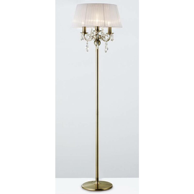 09diyas - Olivia floor lamp with white shade 3 bulbs antique brass / crystal