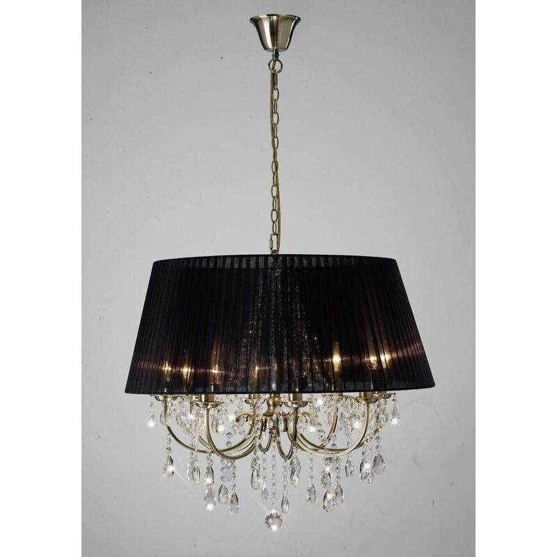 Olivia pendant light with black lampshade 8 bulbs antique brass / crystal