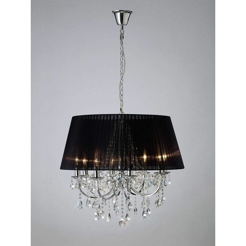 09diyas - Olivia pendant light with black lampshade 8 polished chrome / crystal bulbs