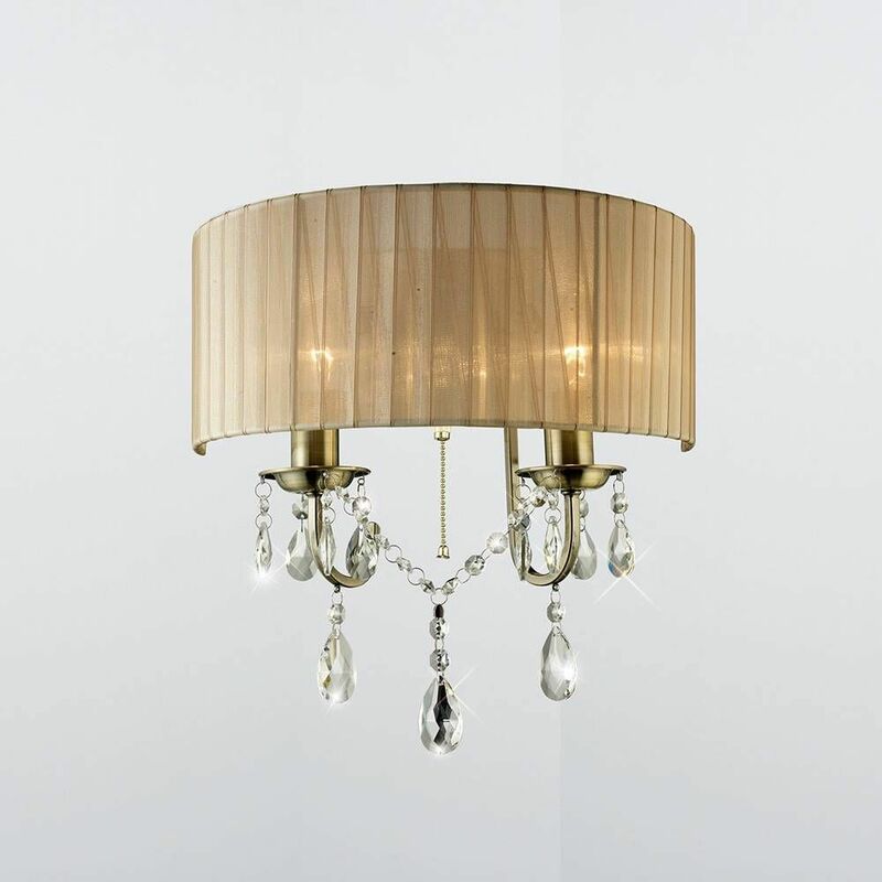 09diyas - Olivia wall light with switch with bronze shade 2 bulbs antique brass / crystal