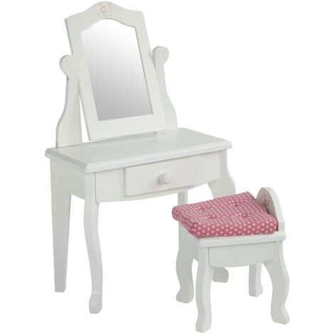 TEAMSON KIDS Olivia's Little World 18 Puppenmöbel Holzschminktisch Schminktisch Set TD-0207A - Weiß/Rosa