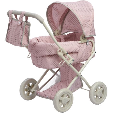 TEAMSON KIDS Olivia's Little World Buggy-Style Doll Pram with Canopy, Pink/Grey