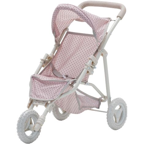 Olivia's Little World Dolls Pram Stroller Pushchair For Baby Dolls Toy Pram With Storage OL-00002 - Pink/Grey
