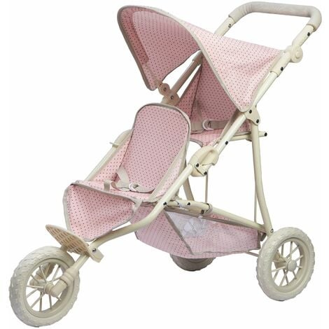 TEAMSON KIDS Olivia's Little World Double Jogging-Style Pram for Baby Dolls, Pink/Grey