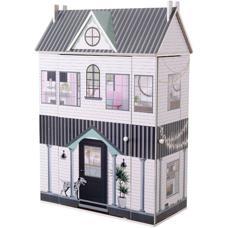 Olivia's Little World Dreamland Farmhouse Kids Interactive Wooden Dolls House 3 Floors with 13 Doll Furniture Accessories White TD-13632A - White