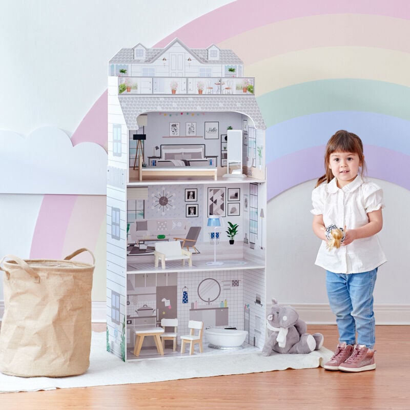 Olivia's Little World Deluxe 3-Story Wooden Doll House for 12' Dolls