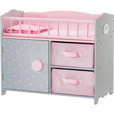 TEAMSON KIDS Olivia's Little World Kids Pink Polka Dot Baby Doll Crib Wooden Doll Cot With Storage Doll Furniture TD-12390A