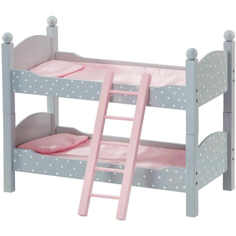 Olivia's Little World Pink Polka Dot Doll Bed Wooden Baby Doll Bunk Bed Doll Furniture Doll Accessories Grey TD-0095AG