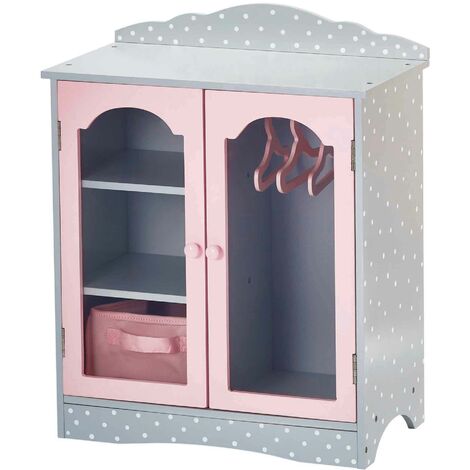 TEAMSON KIDS Olivia's Little World Polka Dot Princess Doll Wooden Shaker Wardrobe, Grey/Pink