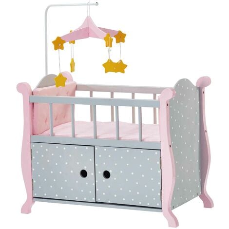 TEAMSON KIDS Olivia's Little World Polka Dot Princess Wooden Baby Doll Crib, Grey/Pink