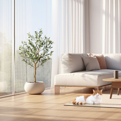 Olivier Artificiel 120cm de Haut Faux Oliviers en Soie pour la Maison Bureau Salon Décoration Arbre Faux en Pot d'Intérieur avec Tronc en Bois Naturel et Fruits Réalistes