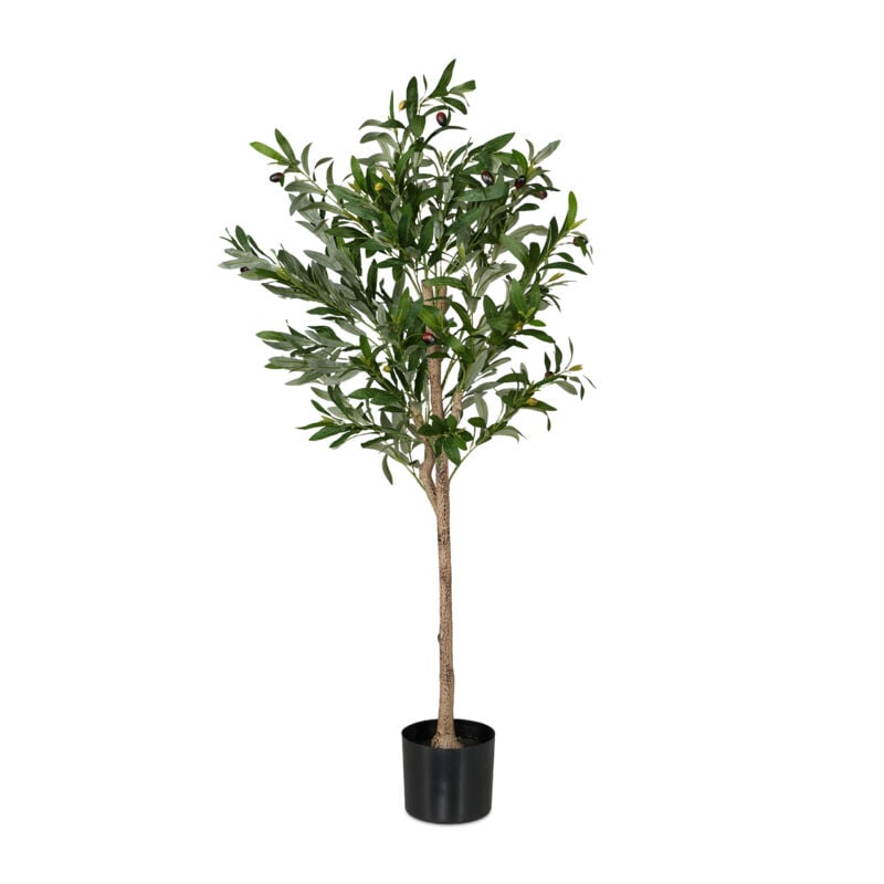 Relaxdays - Olivier artificiel, olives, arbre décoratif, détails réalistes, h x d : 120 x 60 cm, vert et marron