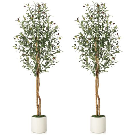 Olivier artificiel avec pot blanc - 150 cm - Grande plante verte - Décoration pour la maison, la chambre à coucher, le bureau, le jardin, le salon