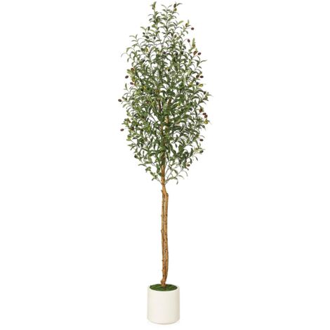 Olivier artificiel avec pot blanc - 210 cm - Grande plante verte - Décoration pour la maison, la chambre à coucher, le bureau, le jardin, le salon