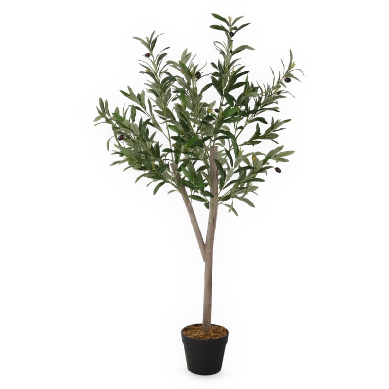 Spetebo - Olivier artificiel en pot noir avec 20 olives - 120 x 60 cm - Arbre artificiel en pot avec 580 feuilles