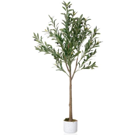 Olivier artificiel Garvee 135 cm 22 olives jardinière blanche décoration salon maison bureau