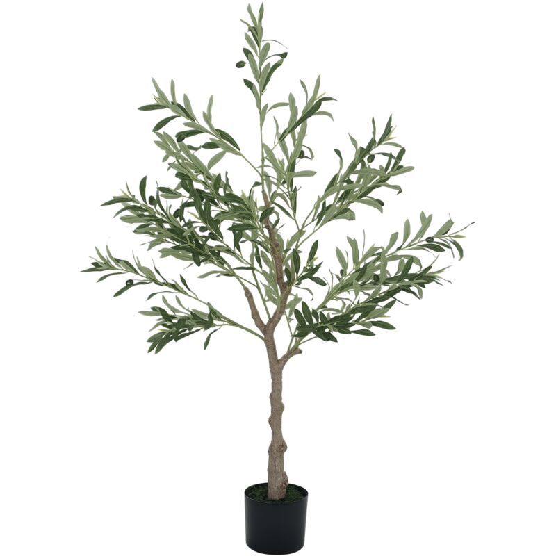 Homcom - Olivier artificiel H.120 cm - grand réalisme - 450 feuilles en soie, 20 olives - mousse effet lichen pot inclus