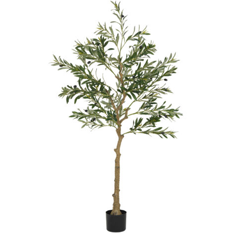Olivier artificiel, plante verte déco, 150 cm, 720 feuilles, 40 olives, pot stable, arbre d'intérieur en plastique