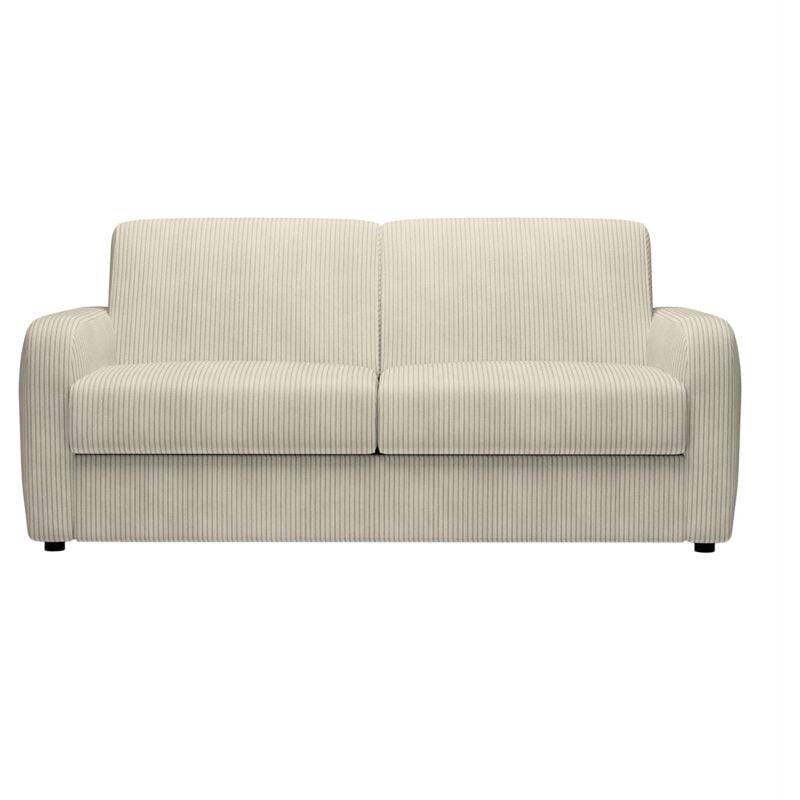 OLIVIER - Canapé 3 places convertible rapido en en velours côtelé beige matelas Memory 14 cm