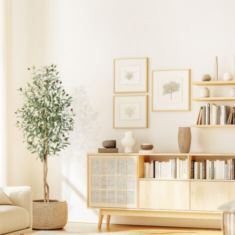 Oliviers artificiels d'intérieur, 1,5 m de haut, fausse plante en soie blanche, faux oliviers avec tronc en bois naturel et fausse mousse verte pour décoration de maison ou de bureau, 2PCS