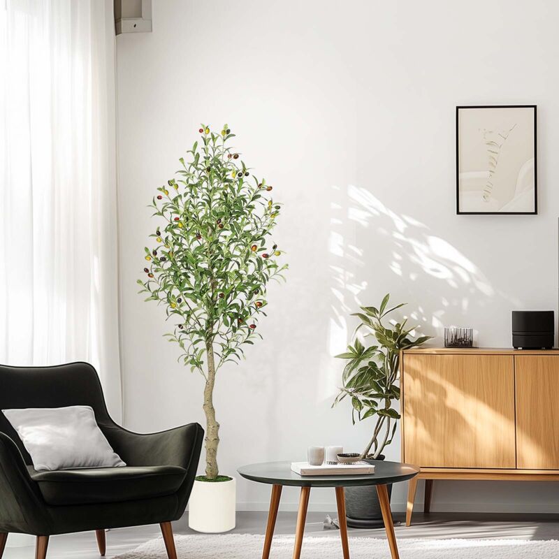 Lunsy - oliviers artificiels d'intérieur, plantes d'olivier de 5FT(1.52M) de haut, faux olivier avec tronc réaliste, feuilles, fruits pour la