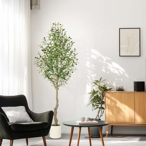 oliviers artificiels d'intérieur, plantes d'olivier de 6FT(1.82M) de haut, faux olivier avec tronc réaliste, feuilles, fruits pour la décoration de bureau à domicile-2PCS