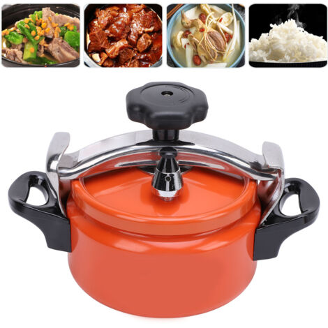 Olla a presión de doble fondo fabricada en aleación de aluminio, con capacidad de 1,5 l, de color naranja y fácil de abrir.