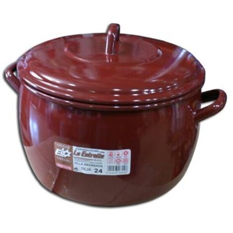Olla abombada esmalte marron