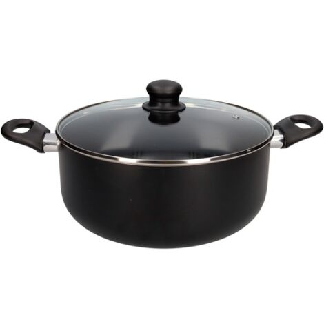 Olla de aluminio prensado serie "Noova" con tapa de cristal Ø28cm color negro