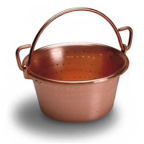 Olla de cobre con asa en forma de arco de 30 cm de diámetro