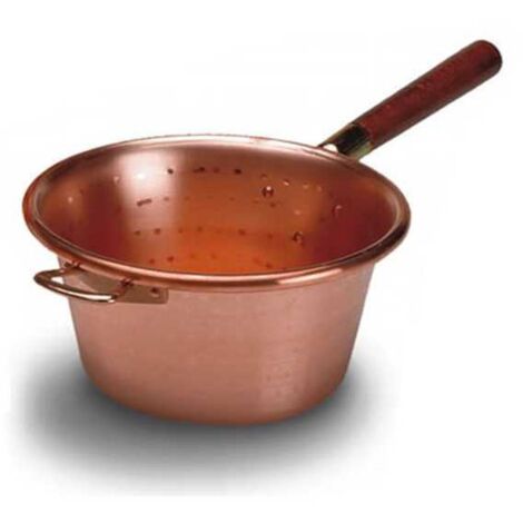 Olla de cobre con mango de madera de 22 cm de diámetro