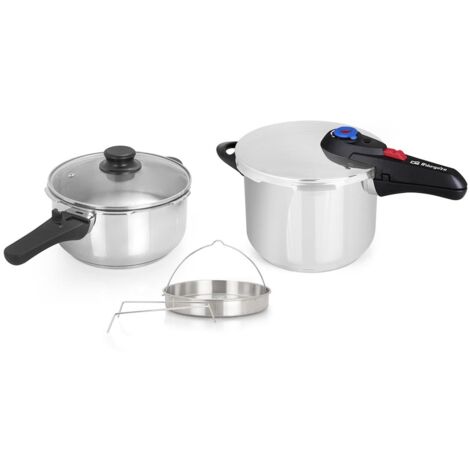 Olla super rapida Duo Orbegozo HP 4566, 4+6 L, 22 cm, acero inoxidable