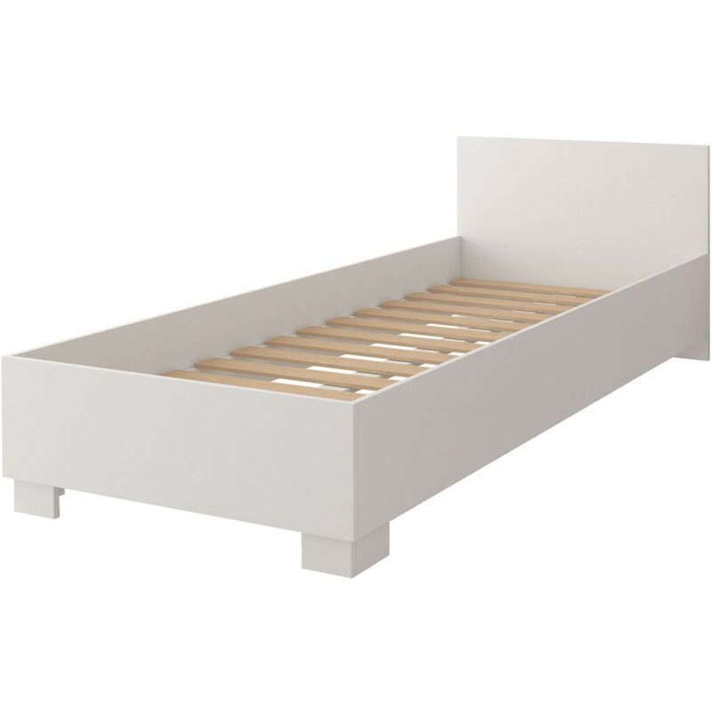 Ollie - lit simple chambre d'enfants <strong>surface</strong> de couchage 90x200 cm sommier en bois inclus blanc