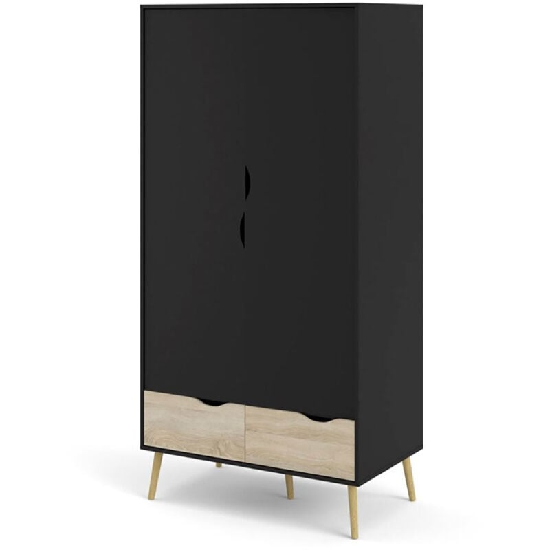 Ebuy24 - Olon armoire de rangement 2 portes 2 tiroirs noir mat, décor chêne.