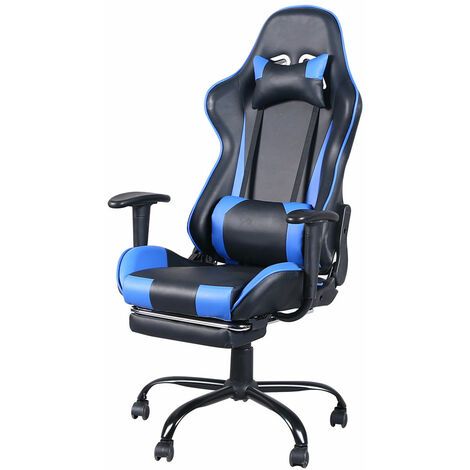 OLYMAGIC Chaise de jeu, chaise de jeu avec repose-pieds, chaise de bureau ergonomique, chaise de jeu PC réglable pour adultes, noir et bleu