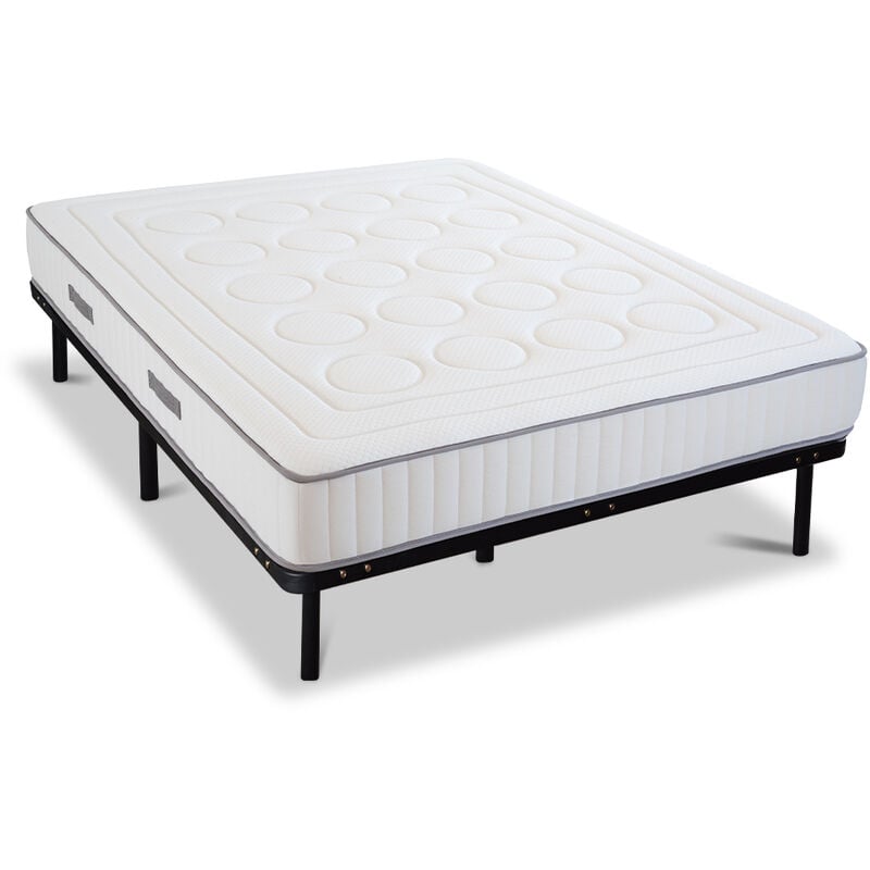 Ensemble cristal 160x200 cm Matelas Mémoire de forme + Sommier Métal - Olympe Literie