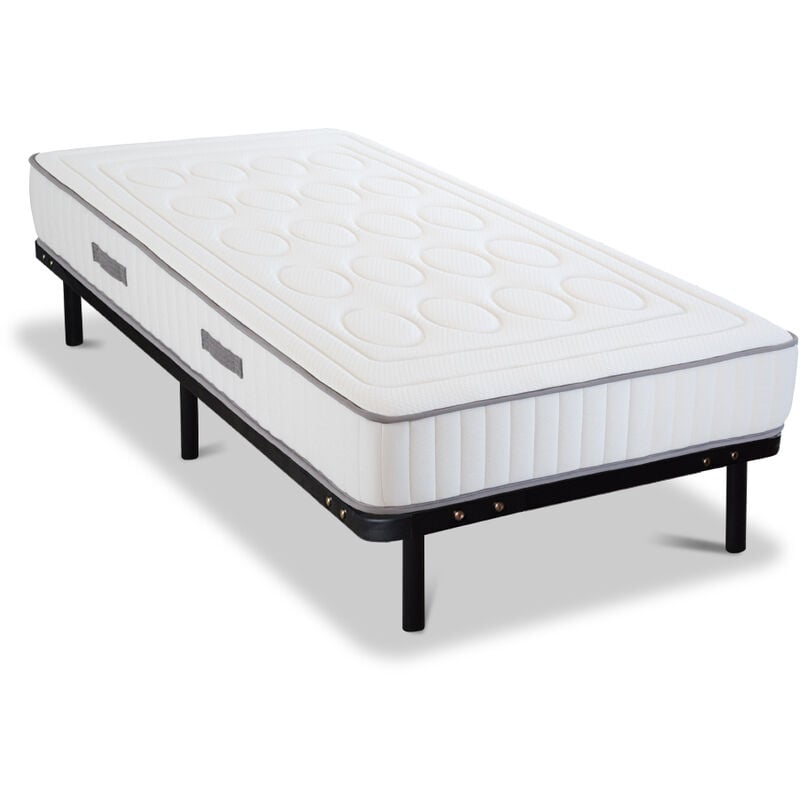 Ensemble cristal 90x190 cm Matelas Mémoire de forme + Sommier Métal - Olympe Literie