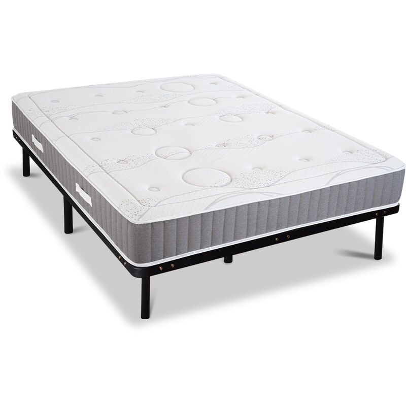 Ensemble intuition 140x190 cm Matelas Mémoire de forme + Sommier Métal - Olympe Literie