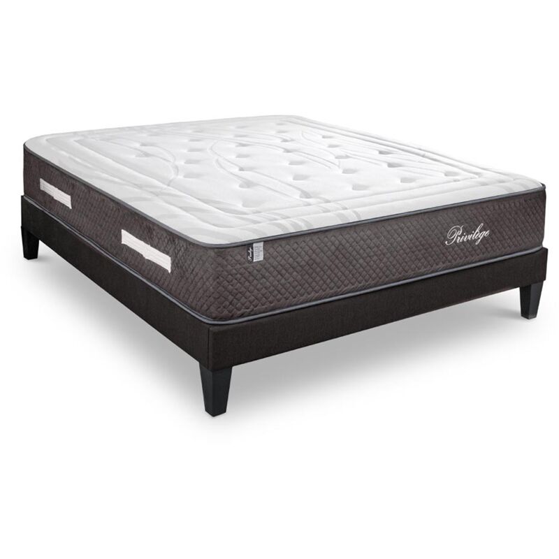 Bellecour - LITERIE | Ensemble Privilège 180x200 cm | Matelas Ressorts ensachés + Sommier Bois | Ferme - Blanc