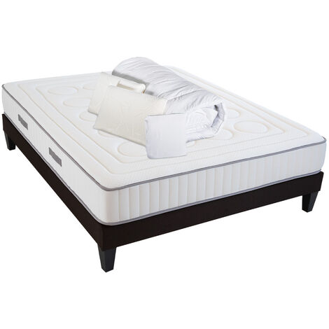 OLYMPE LITERIE  Pack Prêt à dormir CRISTAL 140x190 cm  Matelas Mémoire de forme + Sommier Bois + Accessoires
