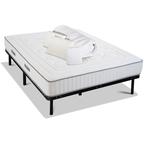 OLYMPE LITERIE Pack Prêt à dormir CRISTAL 140x190 cm Matelas Mémoire de forme + Sommier Métal + Accessoires