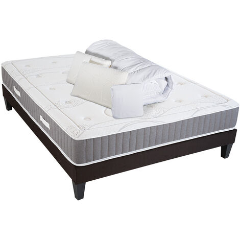 OLYMPE LITERIE Pack Prêt à dormir INTUITION 140x190 cm Matelas Mémoire de forme + Sommier Bois + Accessoires