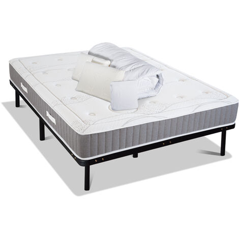 OLYMPE LITERIE  Pack Prêt à dormir INTUITION 140x190 cm  Matelas Mémoire de forme + Sommier Métal + Accessoires