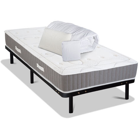 OLYMPE LITERIE Pack Prêt à dormir INTUITION 90x200 cm Matelas Mémoire de forme + Sommier Métal + Accessoires