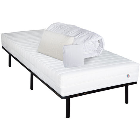 OLYMPE LITERIE  Pack Prêt à dormir KLO 90x200 cm  Matelas Mousse Haute Densité + Sommier + Accessoires