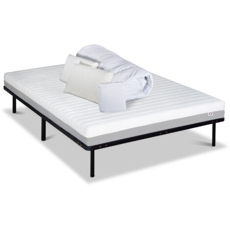 OLYMPE LITERIE  Pack Prêt à dormir VENUS 140x190 cm  Matelas Mousse Haute Densité + Sommier Métal + Accessoires