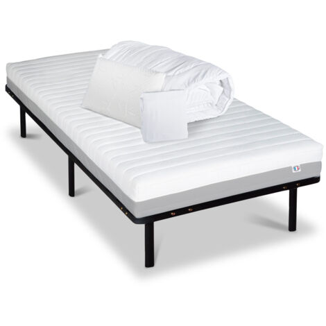 OLYMPE LITERIE  Pack Prêt à dormir VENUS 90x200 cm  Matelas Mousse Haute Densité + Sommier Métal + Accessoires