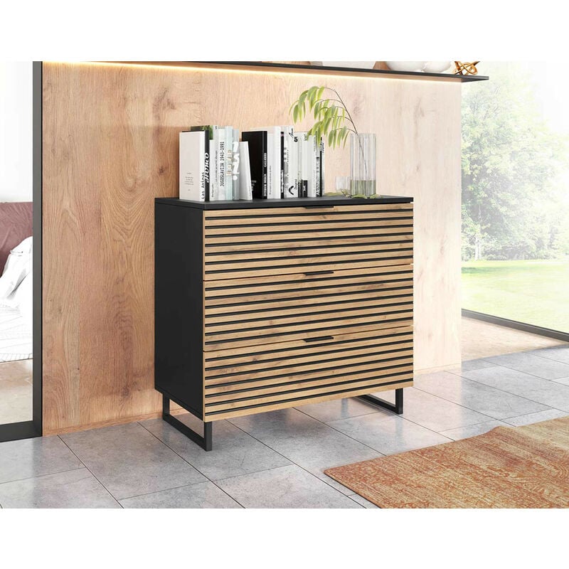 Olympie - commode - bois et noir - 80 cm - noir / bois